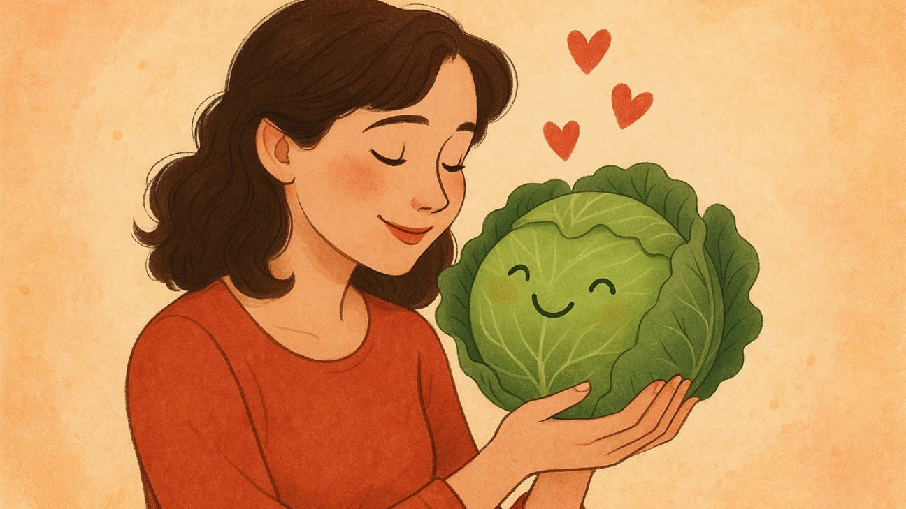 Illustration of girl holding cabbage meaning mon petit chou french love