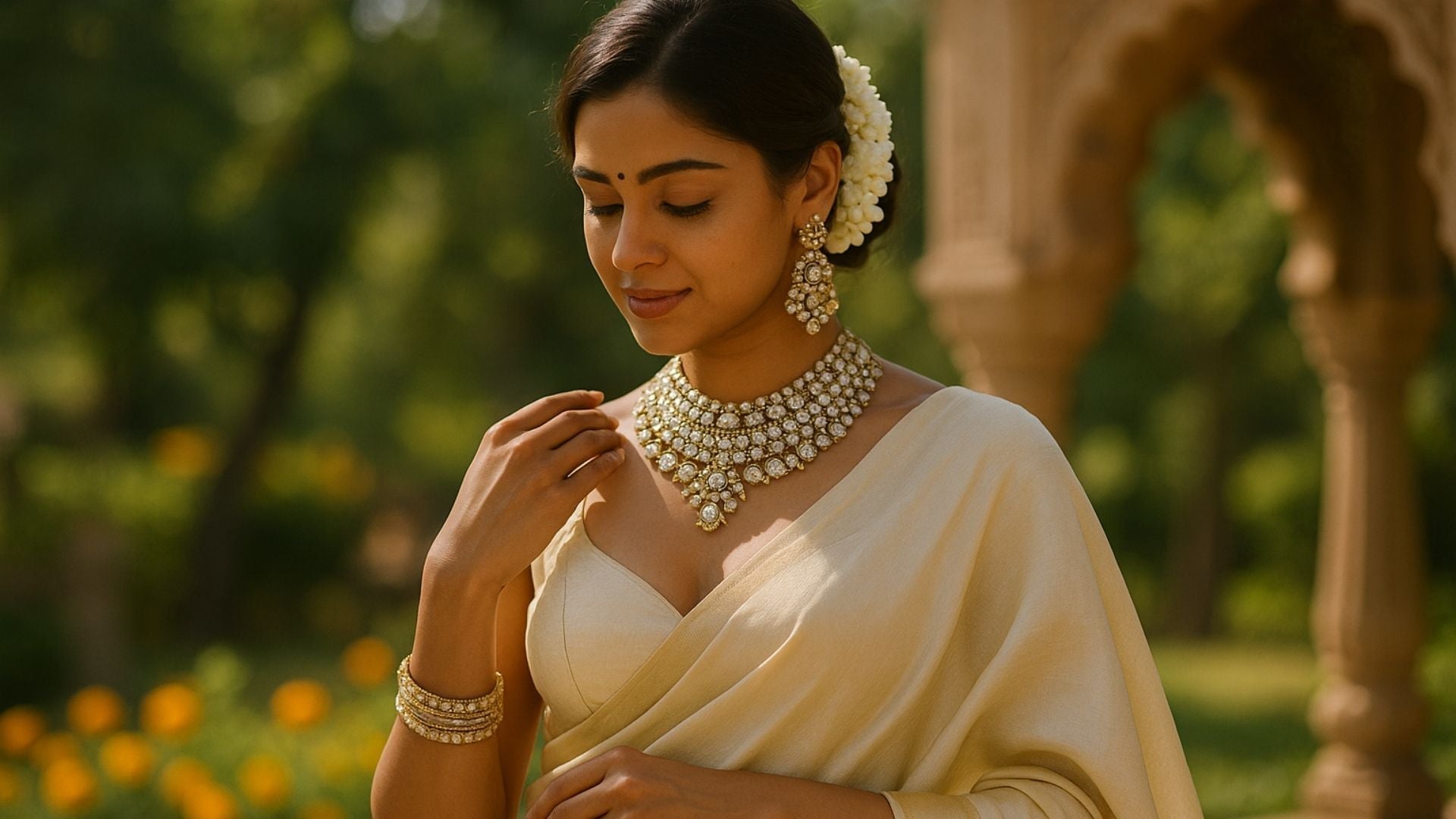 What Jewelry To Wear With a Cream Saree?
