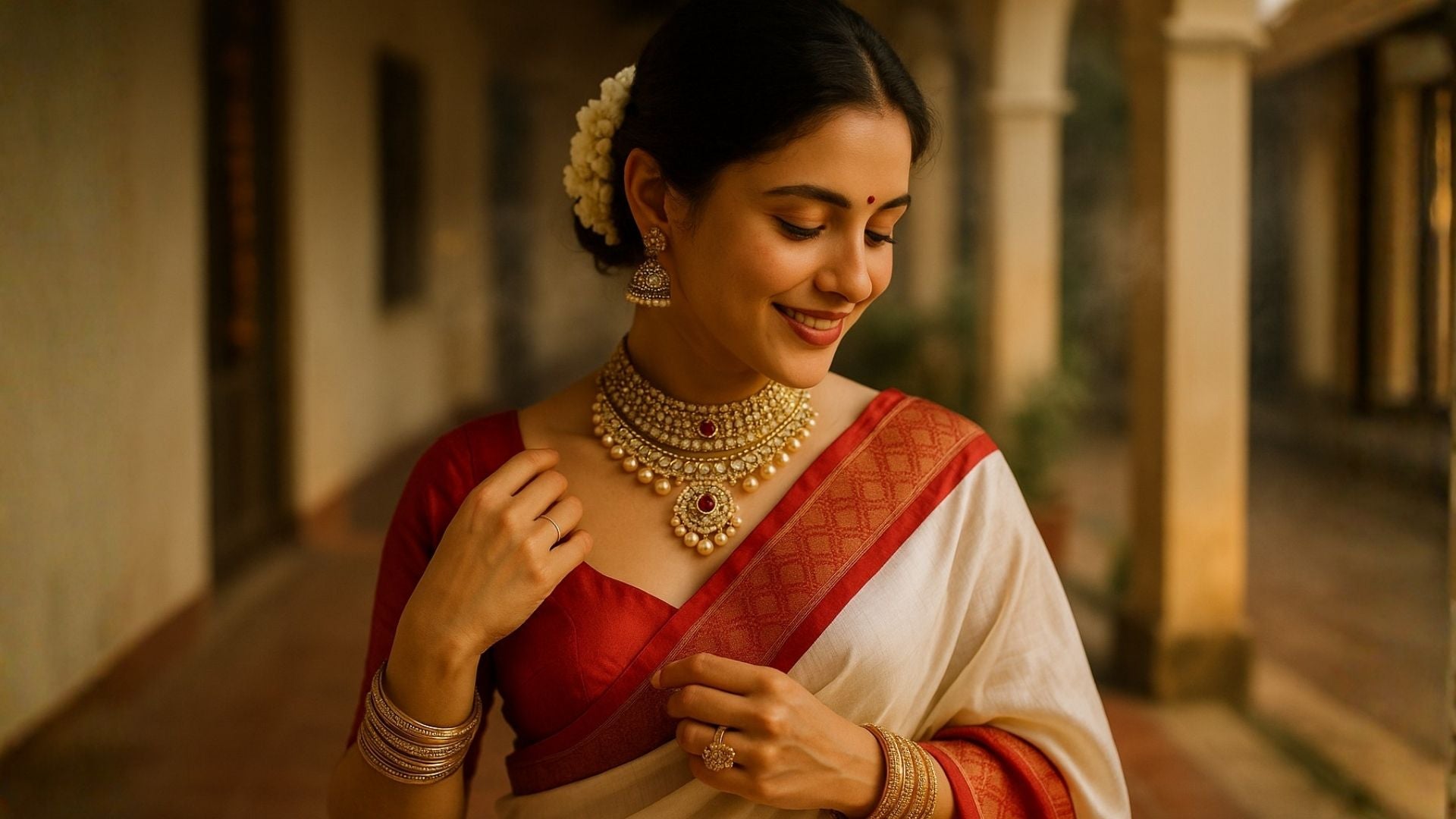 What Jewelry To Wear With a Red and White Saree?