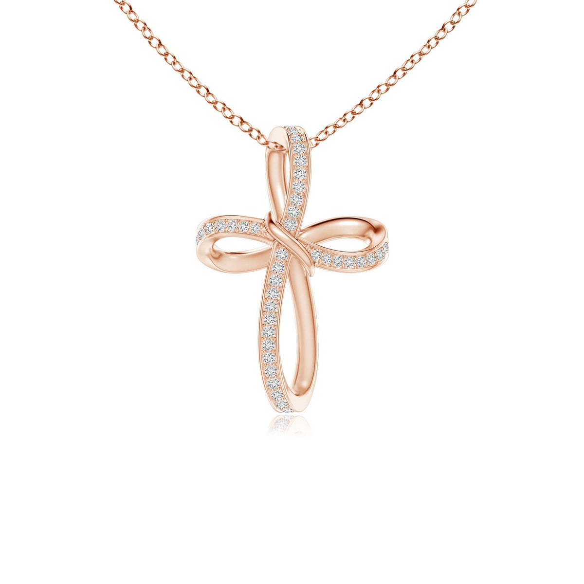 1.6 MM Prong-Set Diamond Mini Cross Pendant in 14K Rose Gold