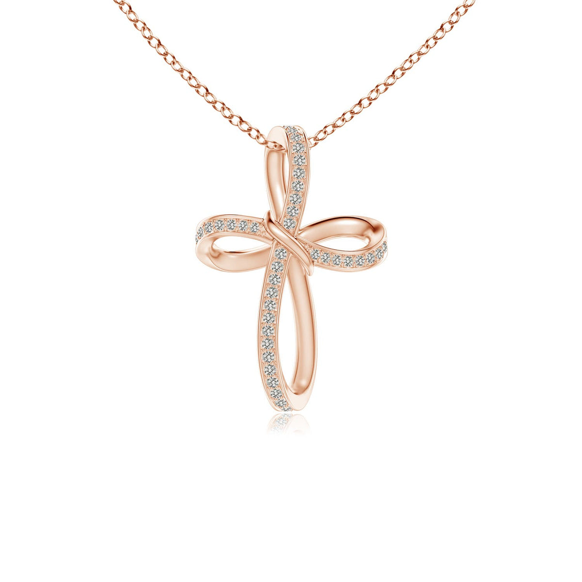 1.1 MM Diamond Ribbon Cross Pendant in 18K Rose Gold