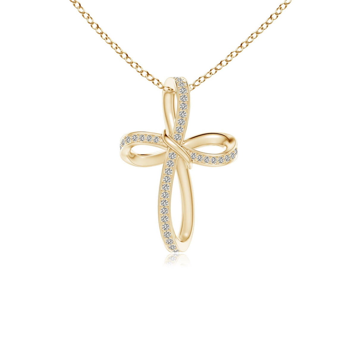 2.7 MM Two Stone Diamond Bypass Cross Pendant in 14K Yellow Gold