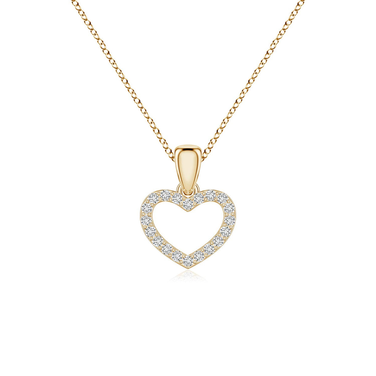 3 MM Solitaire Diamond Open Heart Pendant with Accents in 18K Yellow Gold