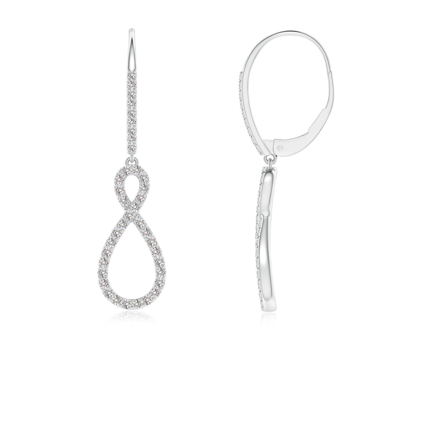 2 MM Diamond Infinity Drop Leverback Earrings in 14K White Gold