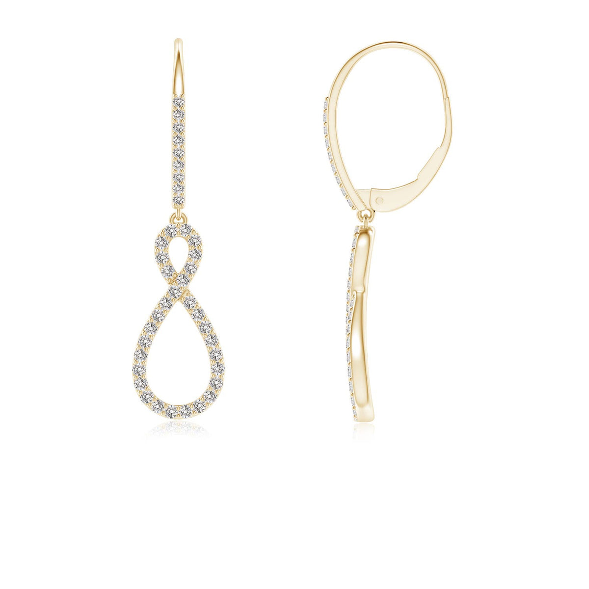 2 MM Diamond Infinity Drop Leverback Earrings in 18K Yellow Gold