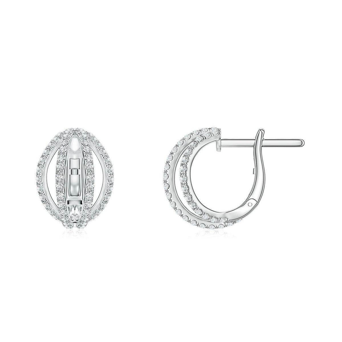 0.56 CTW U-Pavé Diamond Multi-Row Hoop Earrings in Silver