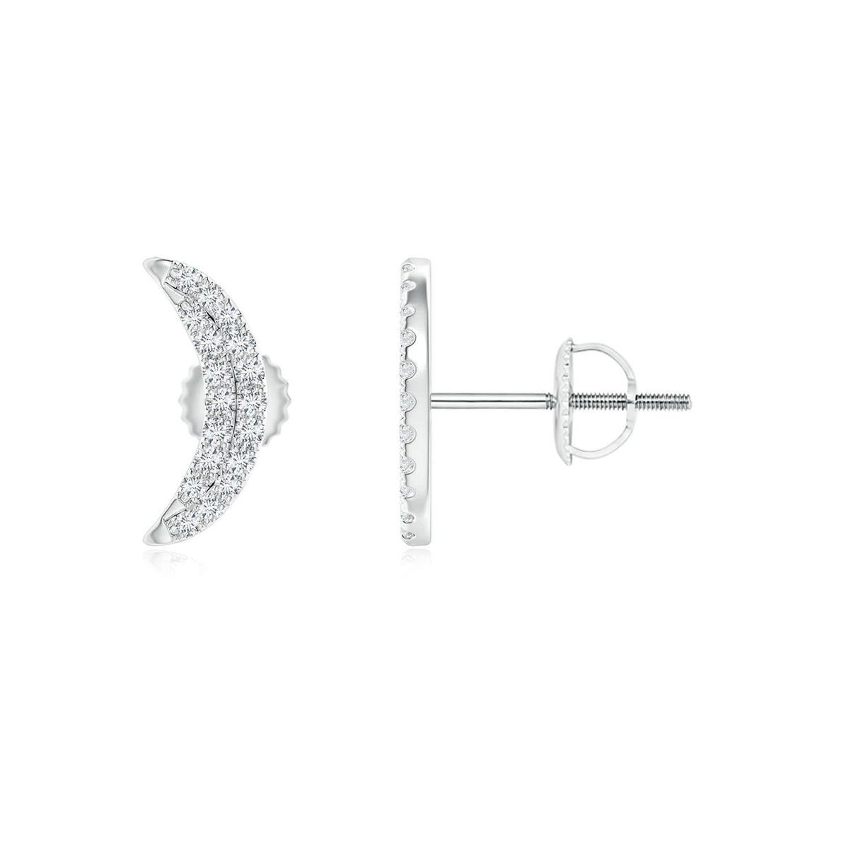 0.9 MM Twin-Row Diamond Crescent Moon Stud Earrings in Platinum