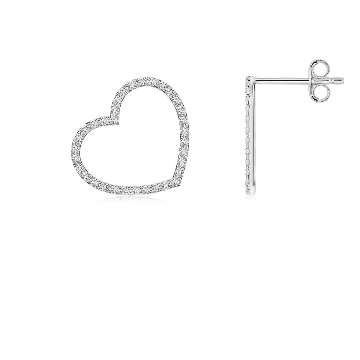 0.26 CTW Partially Studded Diamond Heart Stud Earrings in Platinum