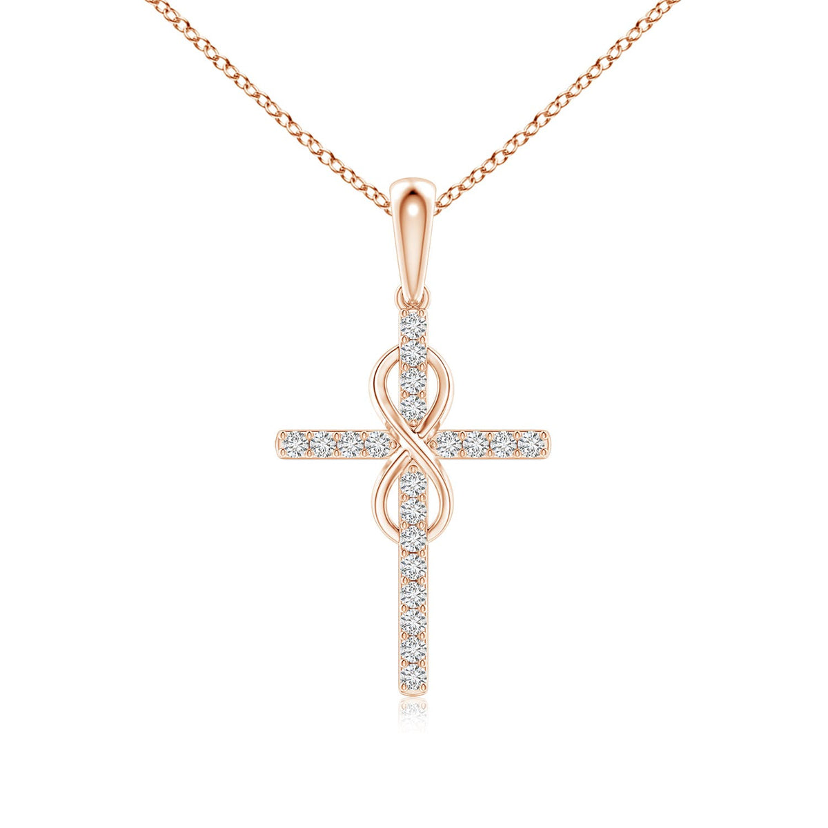 2.3 MM Diamond Sideways Cross Necklace in 18K Rose Gold