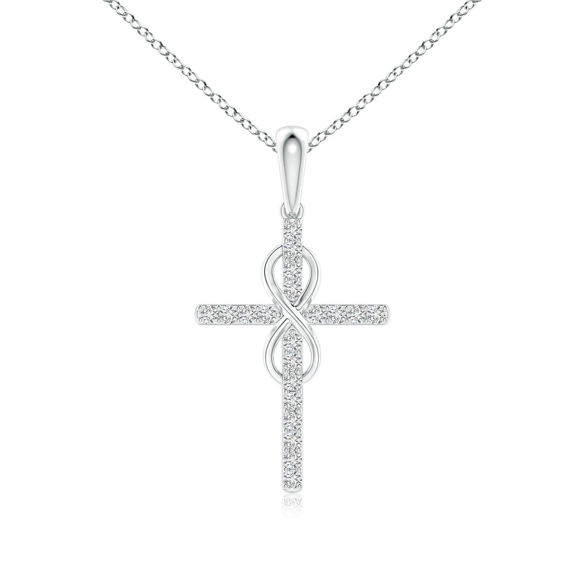 2.3 MM Diamond Sideways Cross Necklace in 14K White Gold