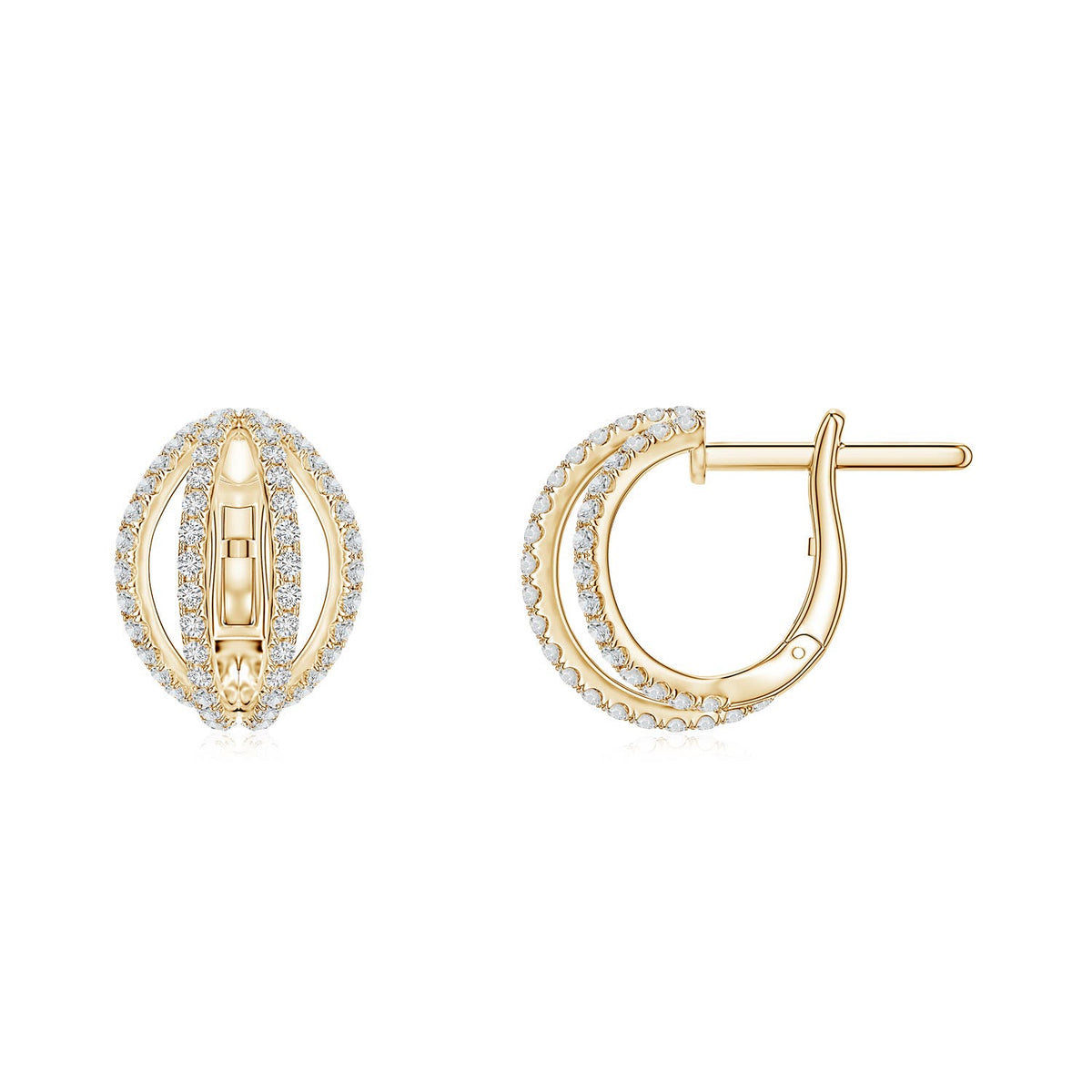 0.48 CTW Prong-Set Diamond Cross Hoop Earrings in 14K Yellow Gold