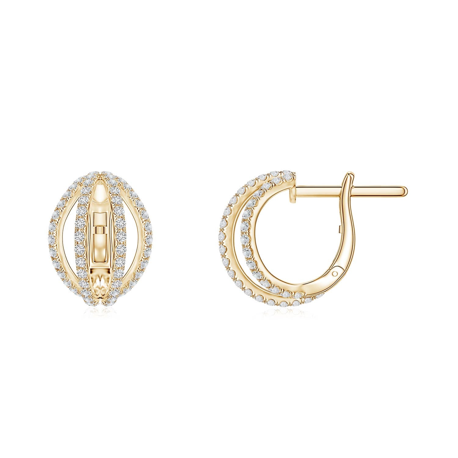 0.52 CTW Triple Floral Cluster Diamond Hoop Earrings in 14K Yellow Gold