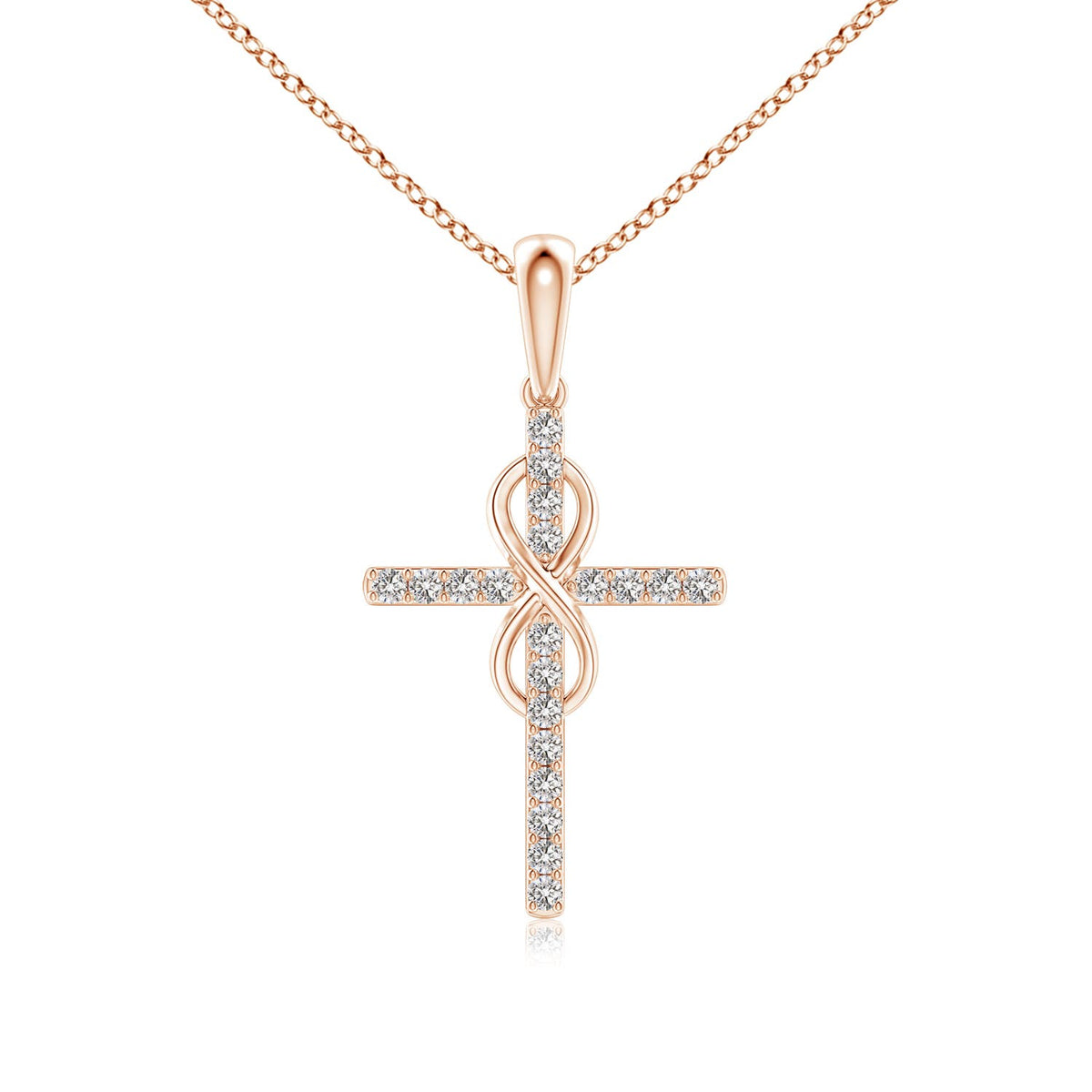 2.3 MM Diamond Knife-Edged Budded Cross Pendant in 14K Rose Gold