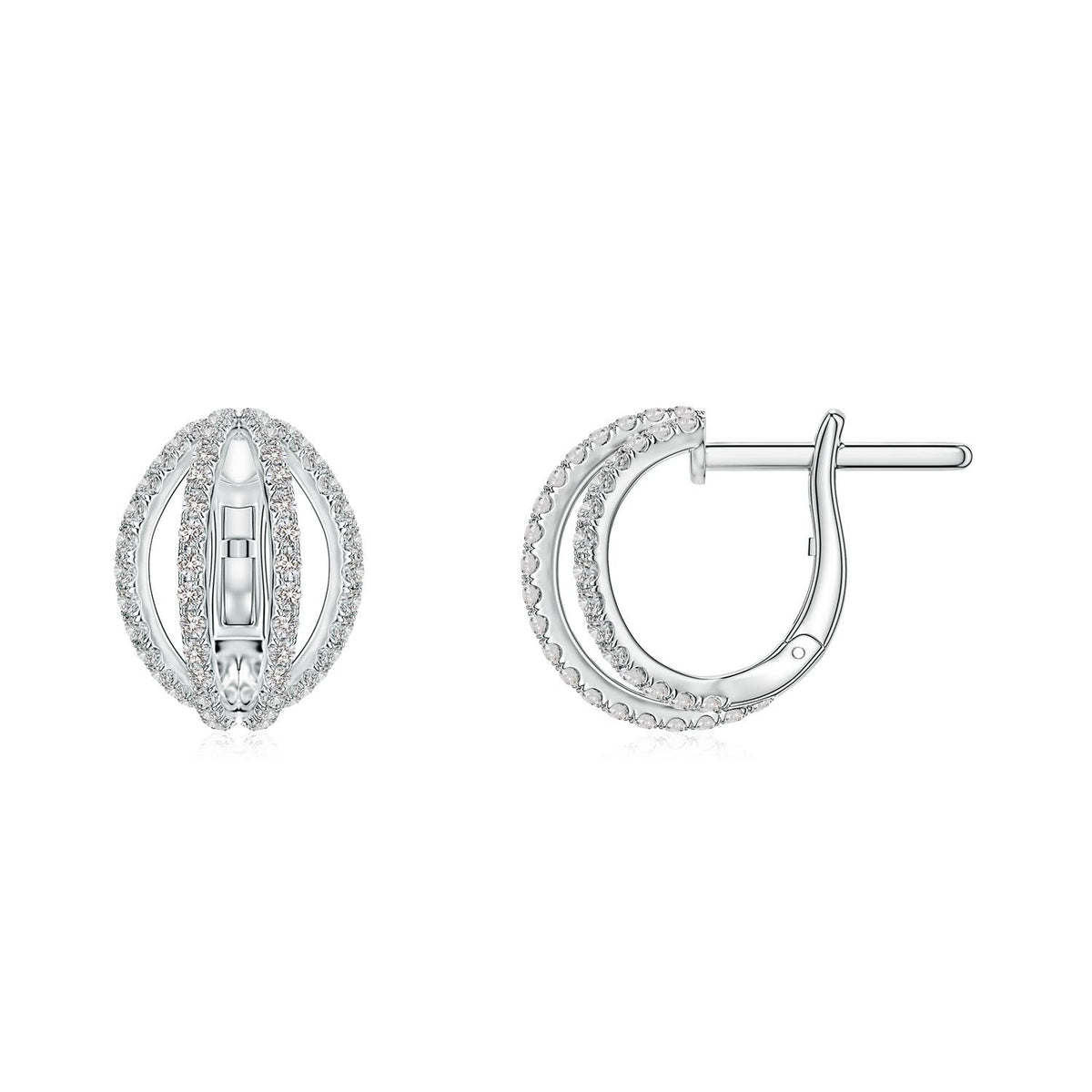 0.34 CTW Pave-Set Diamond Cross Hoop Earrings in 14K White Gold