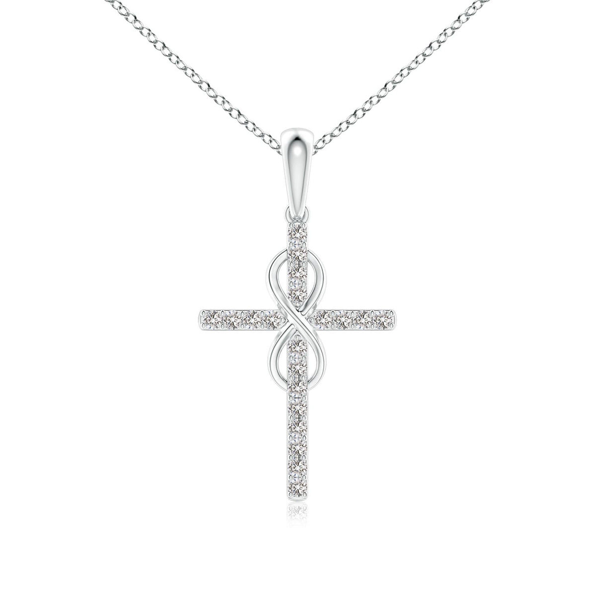 2.3 MM Diamond Knife-Edged Budded Cross Pendant in 14K White Gold