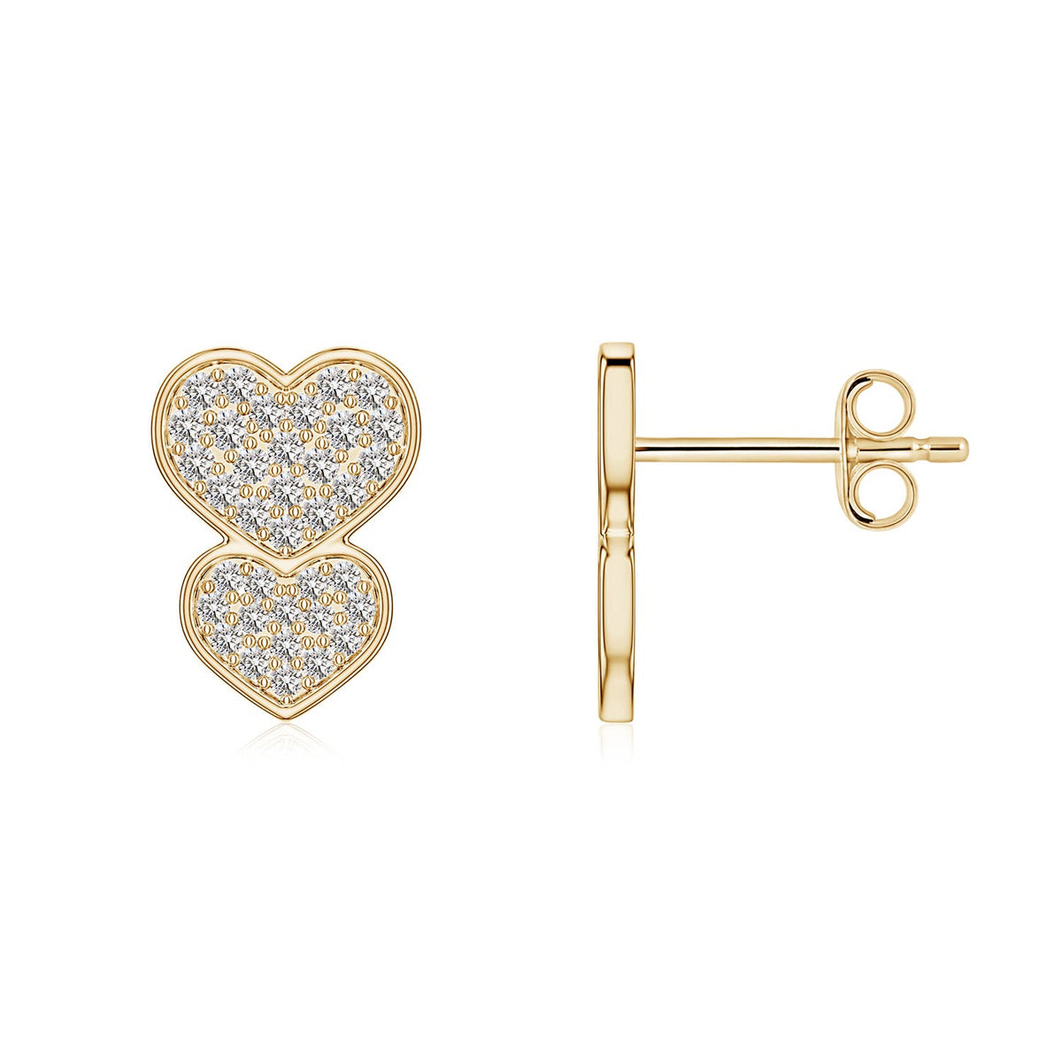 0.74 CTW Pavé Diamond Heart Stud Earrings in 14K Yellow Gold