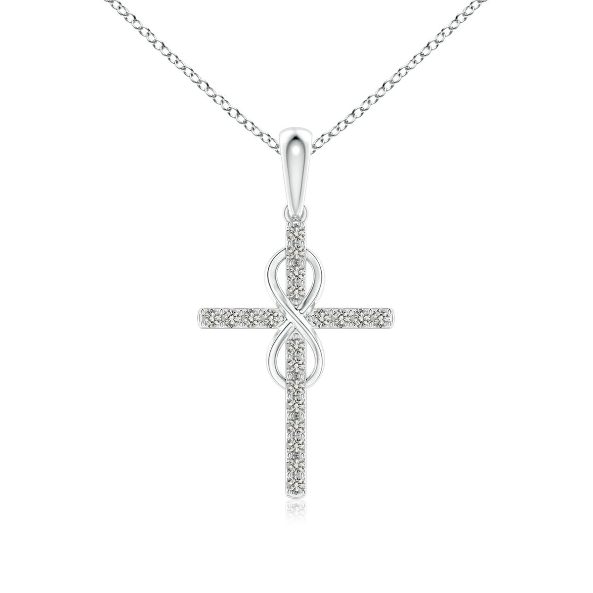 1.1 MM Diamond Ribbon Cross Pendant in 18K White Gold