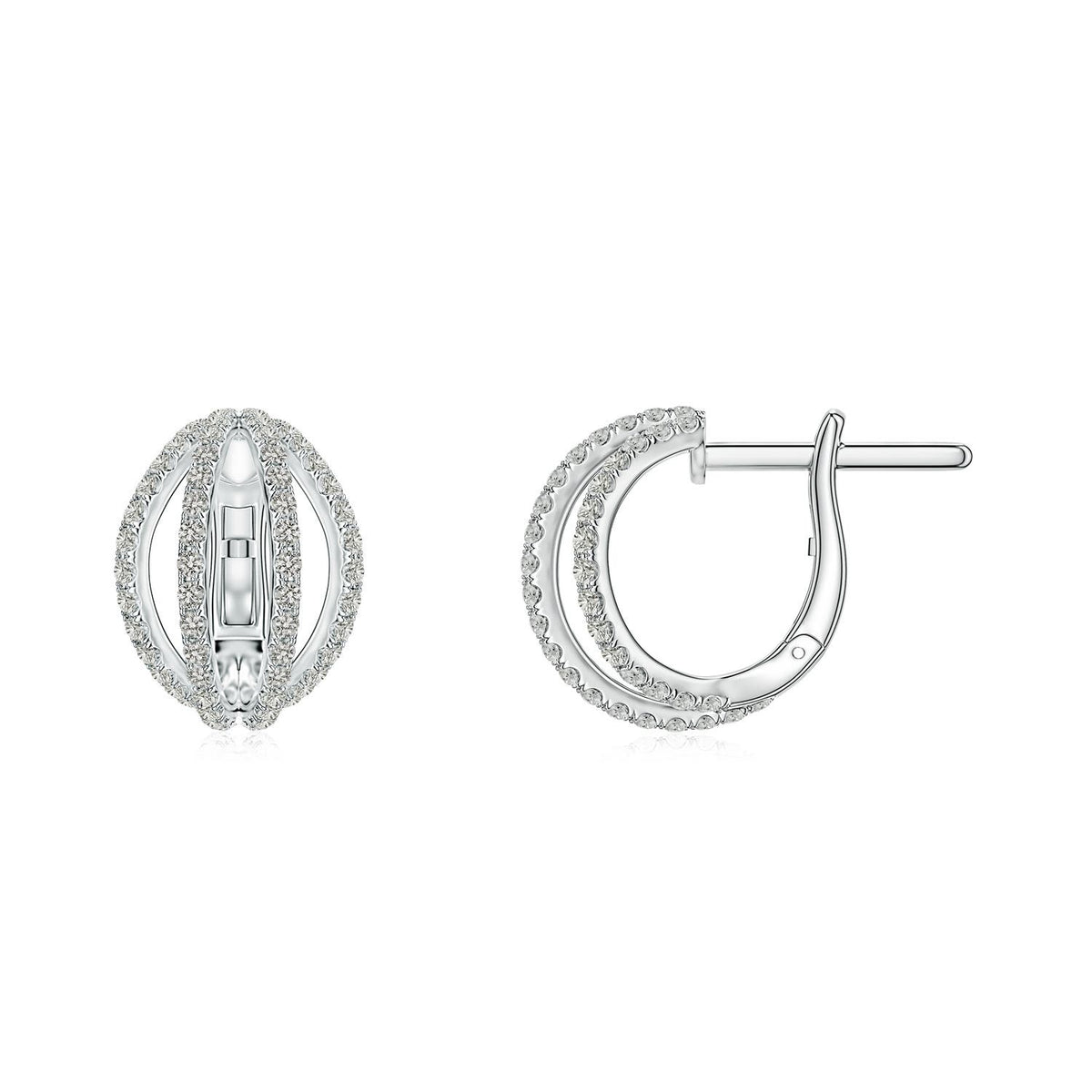 0.51 CTW Floating Drop Diamond Cluster Halo Hoop Earrings in Platinum