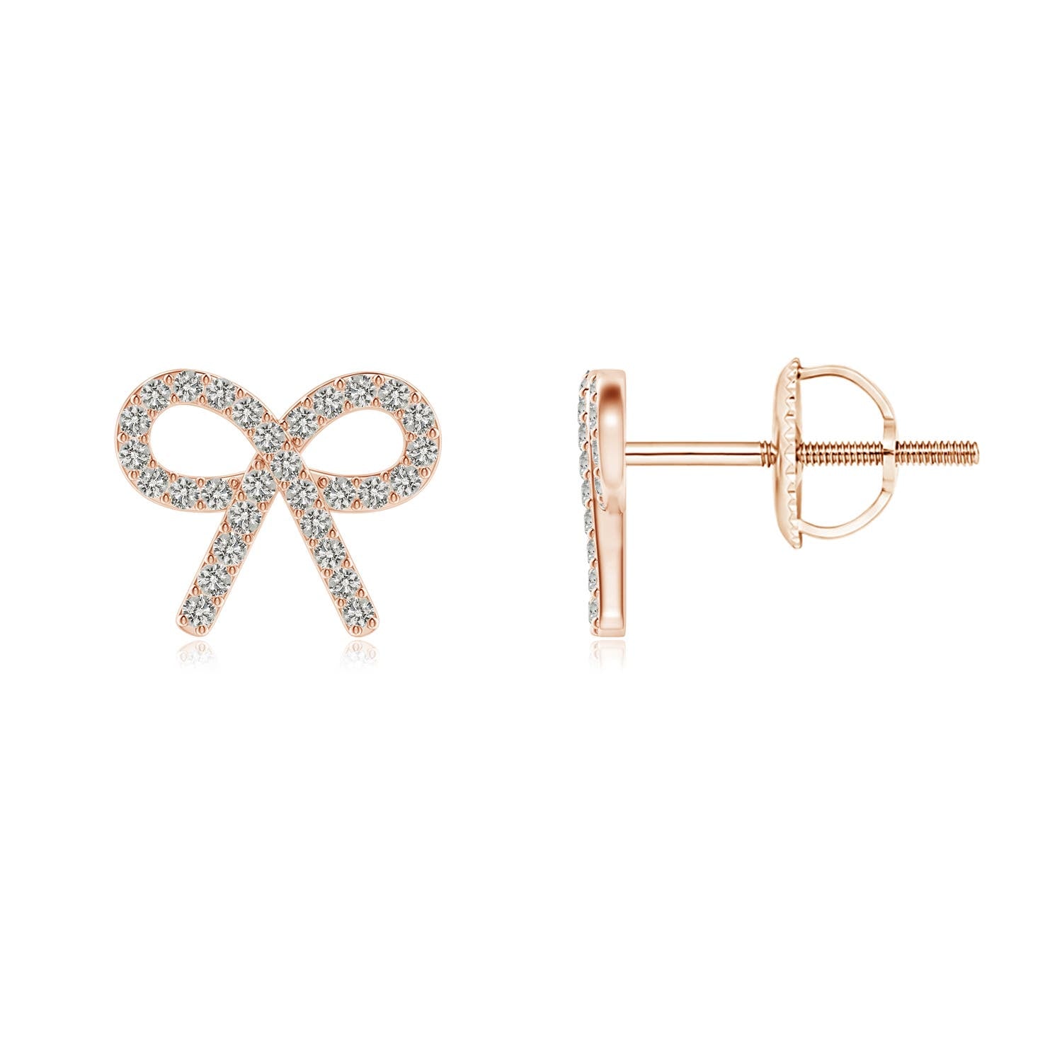 0.9 MM Diamond Bow Stud Earrings in 18K Rose Gold