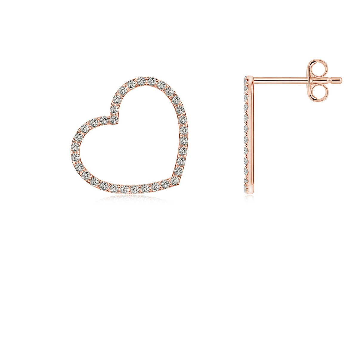 1.3 MM Cluster Diamond Open Heart Stud Earrings in 18K Rose Gold