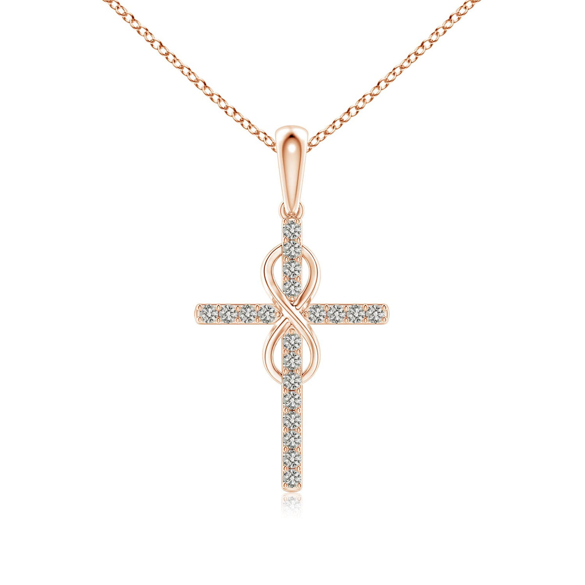 2.9 MM Prong-Set Diamond Infinity Cross Pendant in 18K Rose Gold