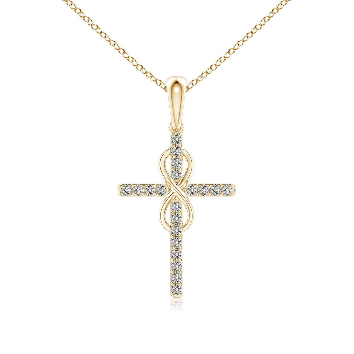 1.6 MM Prong-Set Diamond Mini Cross Pendant in 14K Yellow Gold