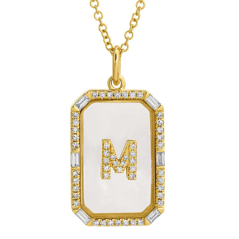 Gold Diamond Initial M Glass Pendant Necklace