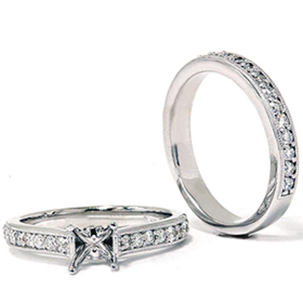 3/4ct SI Diamond Engagement Mount Wedding Ring Set 14K White Gold