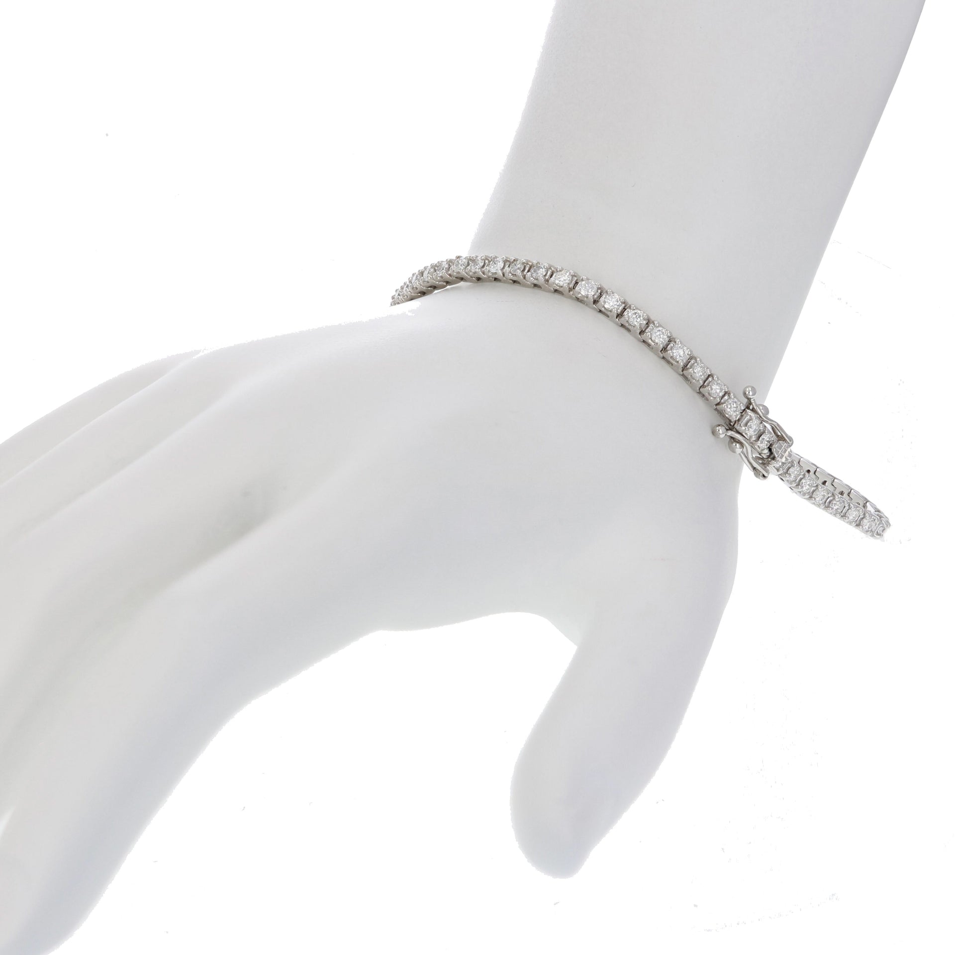 2 cttw Lab Grown Diamond Tennis Bracelet 14K White Gold Classic Prong Round 7 Inch