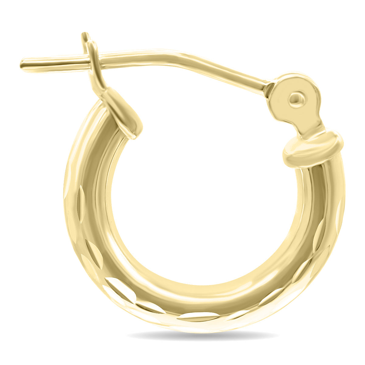 10K Yellow Gold Shiny Diamond Cut Engraved Hoop Earrings 12mm