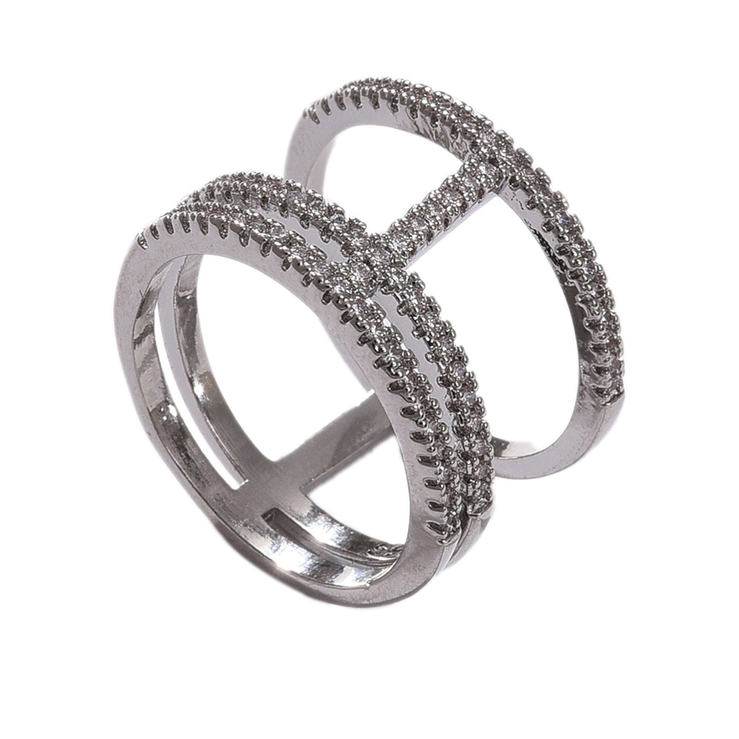 Silver Color Silver Plated American Diamond Ring For Women's