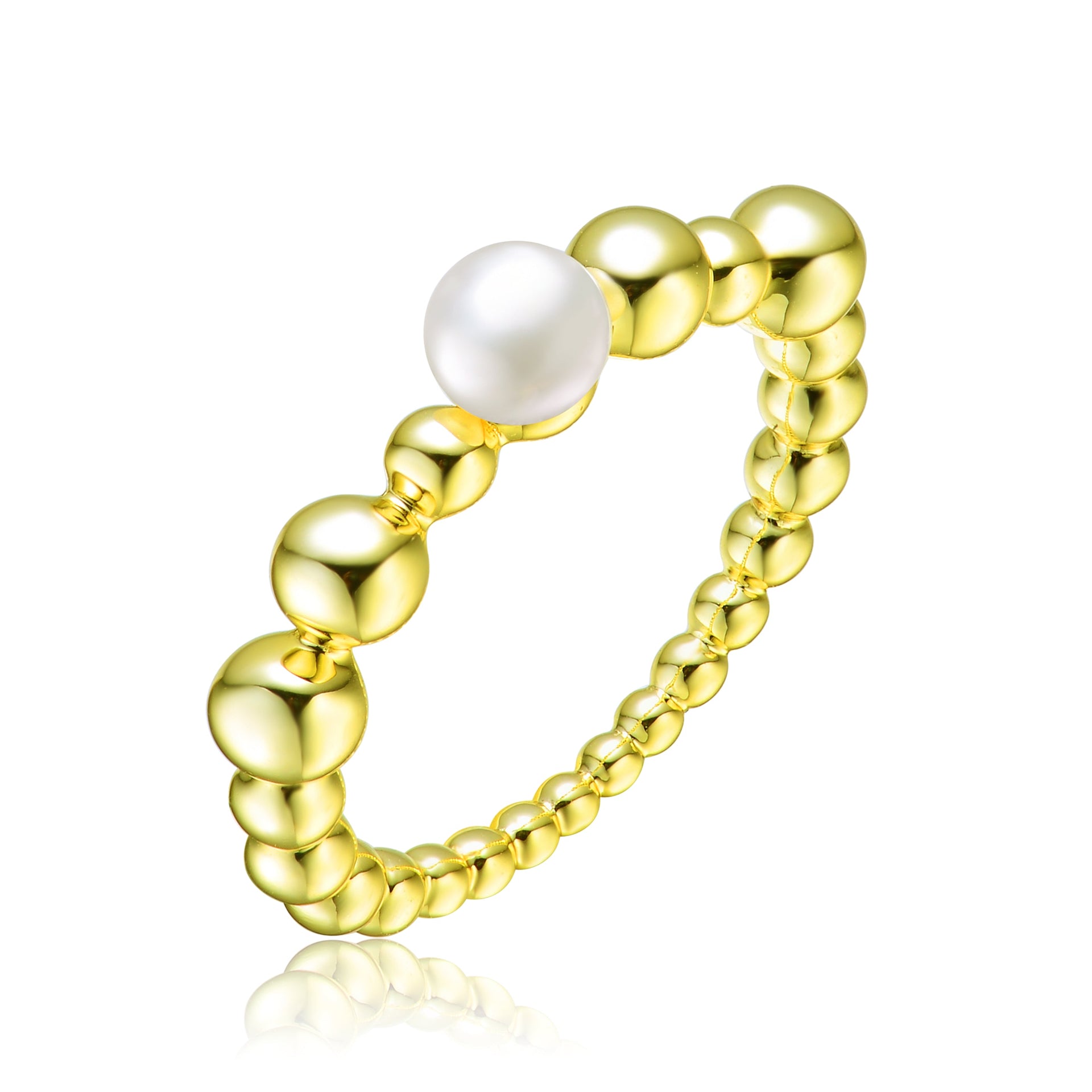 Sterling Silver Gold Plated 4.5MM Fresh Water Pearl Ring