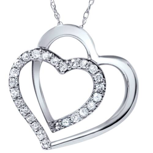 1/4ct Diamond Heart Shape Pendant 10K White Gold 3/4' Tall