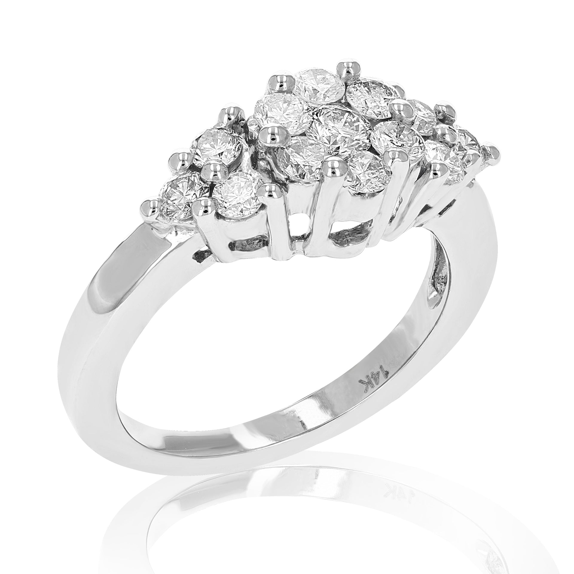 1 cttw 3 Stone Diamond Cluster Composite Engagement Ring 14K White Gold