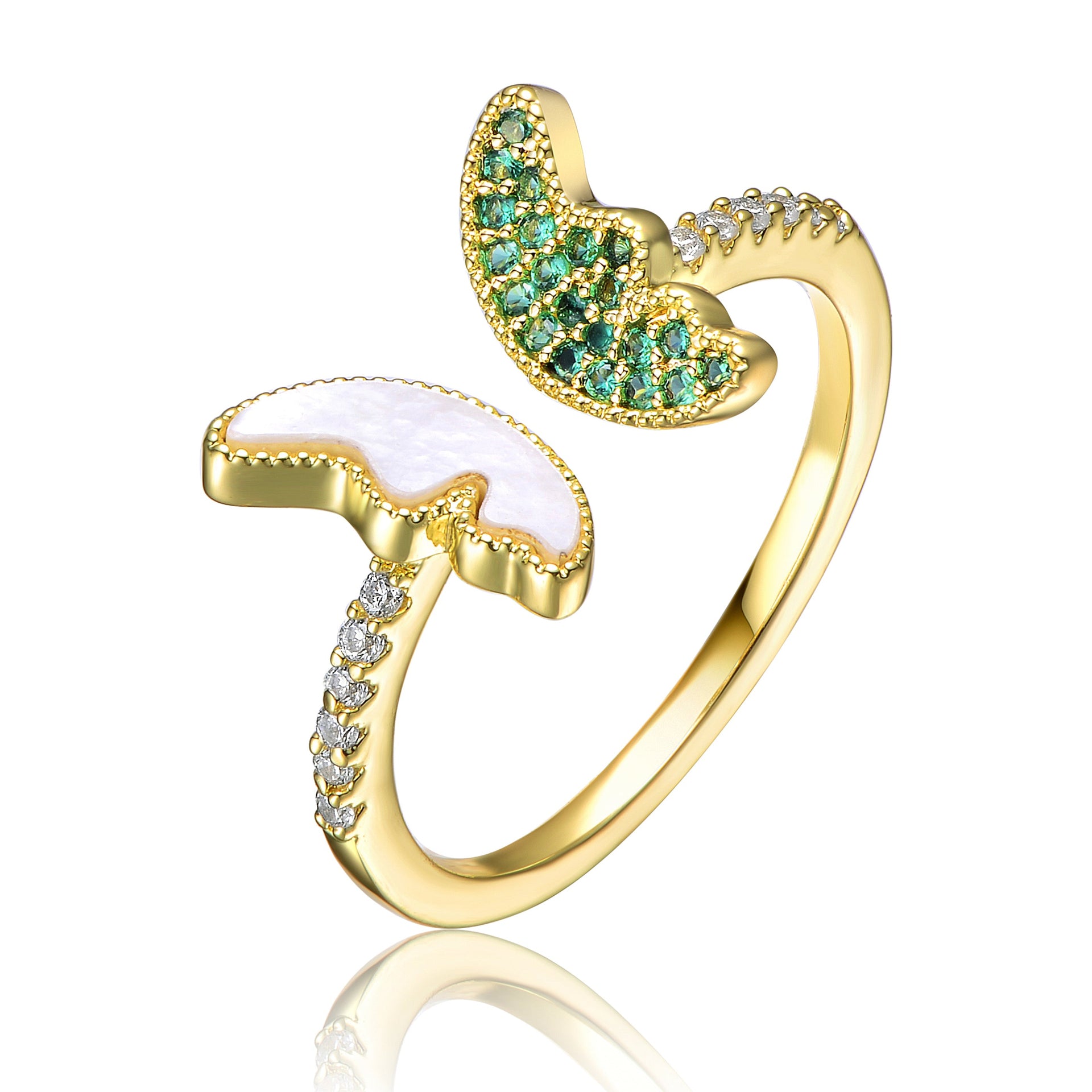 Gold Plated Green Cubic Zirconia Bypass Ring