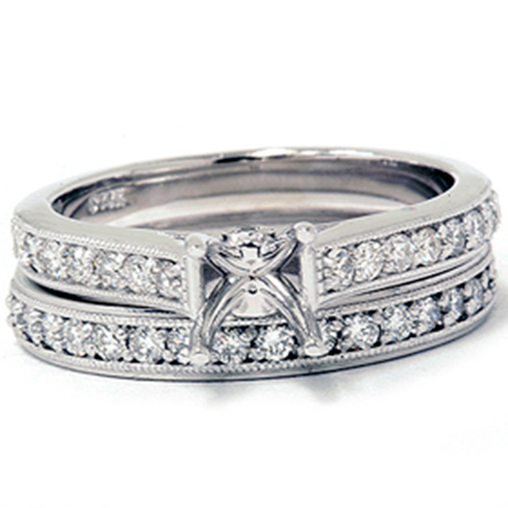 3/4ct SI Diamond Engagement Mount Wedding Ring Set 14K White Gold