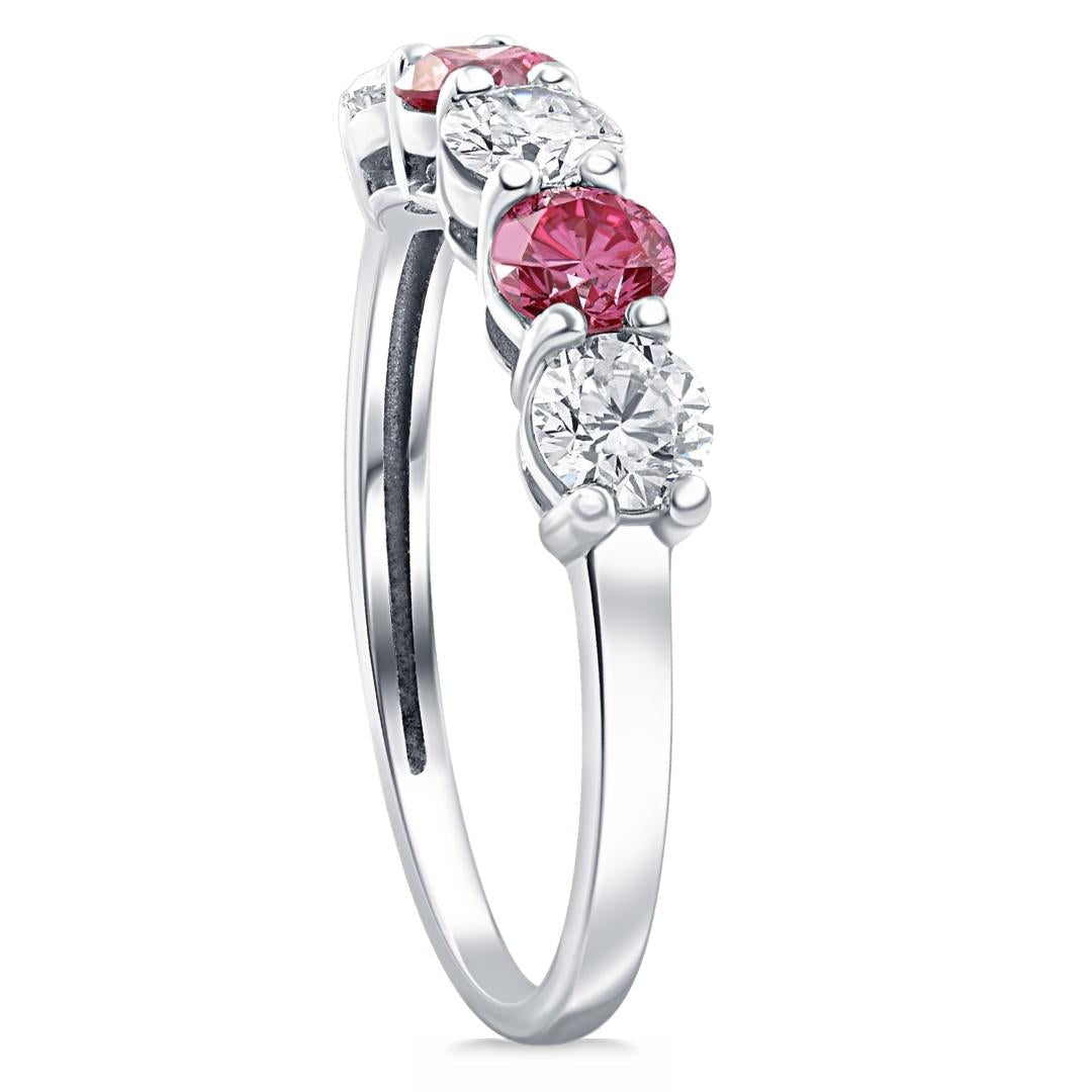 1 Ct Pink Diamond Five Stone Anniversary Wedding Ring 14k White Gold Lab Grown