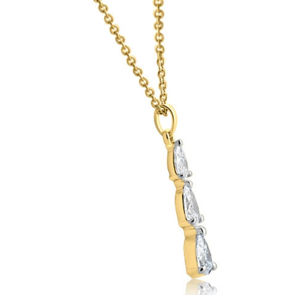 1/2 CT Pear Shaped Diamond Three Stone Pendant Yellow Gold Necklace Lab Grown