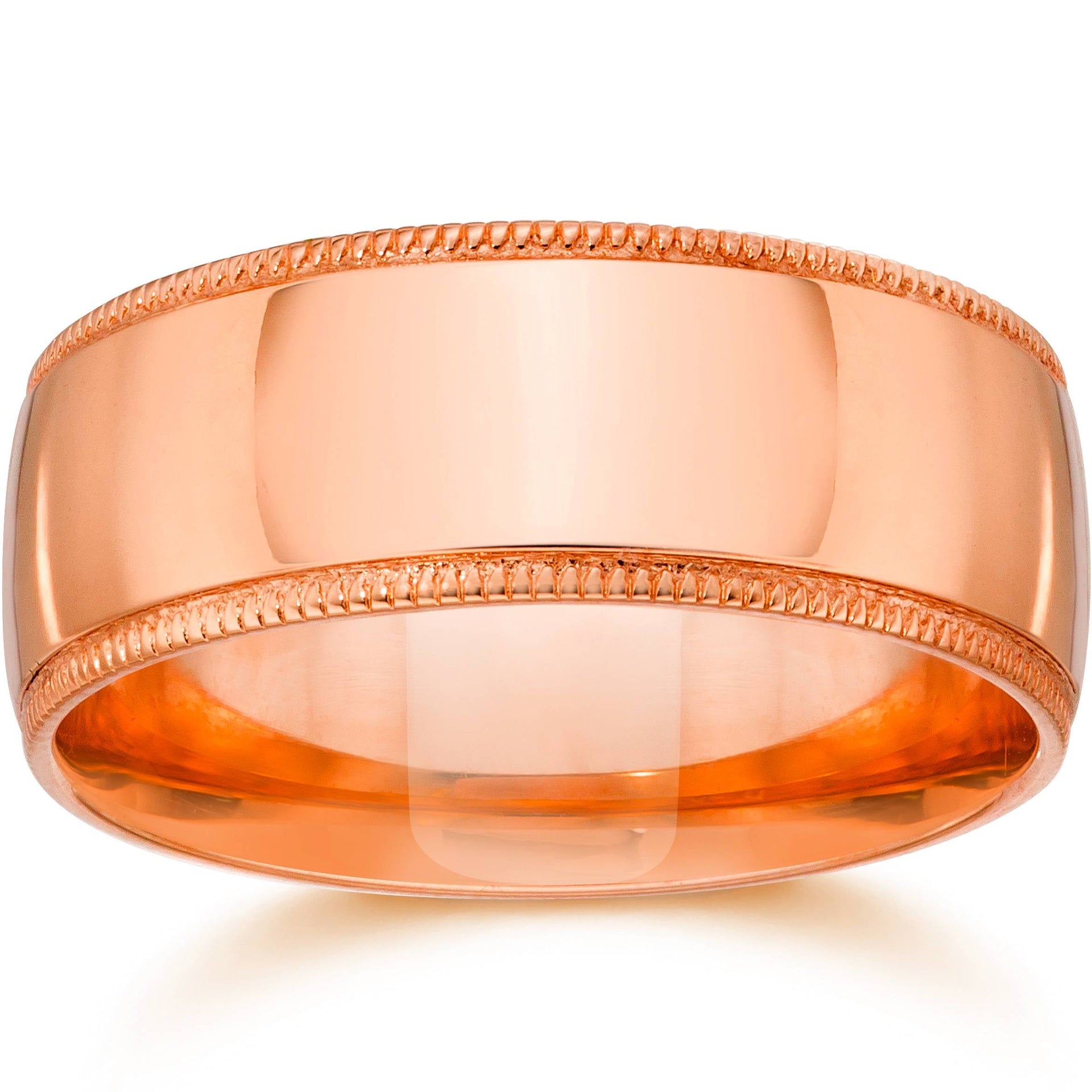 9mm Milgrain 14K Rose Gold Polished Wedding Band Size Selectable