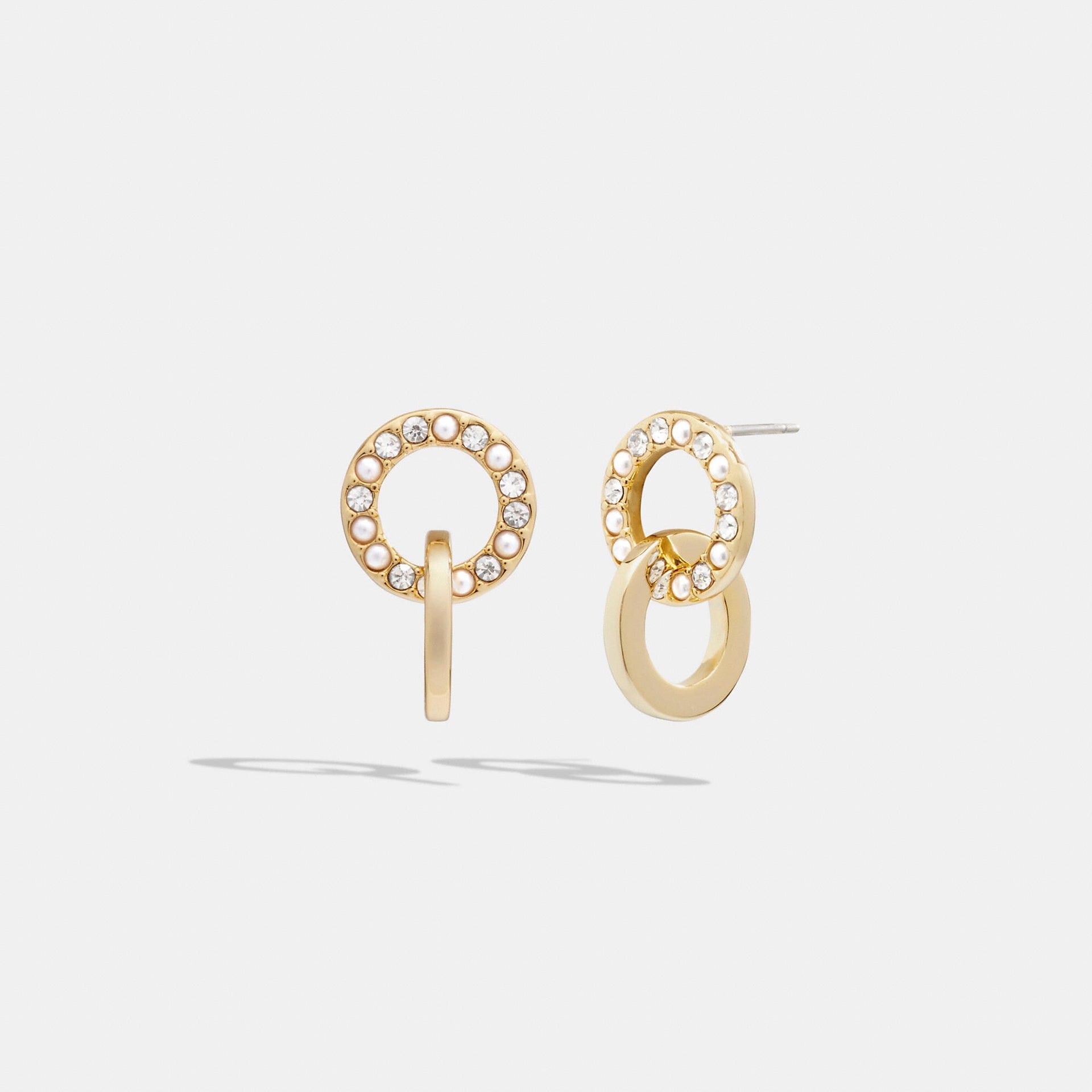 Coach Interlocking Open Circle Pearl Huggie Earrings