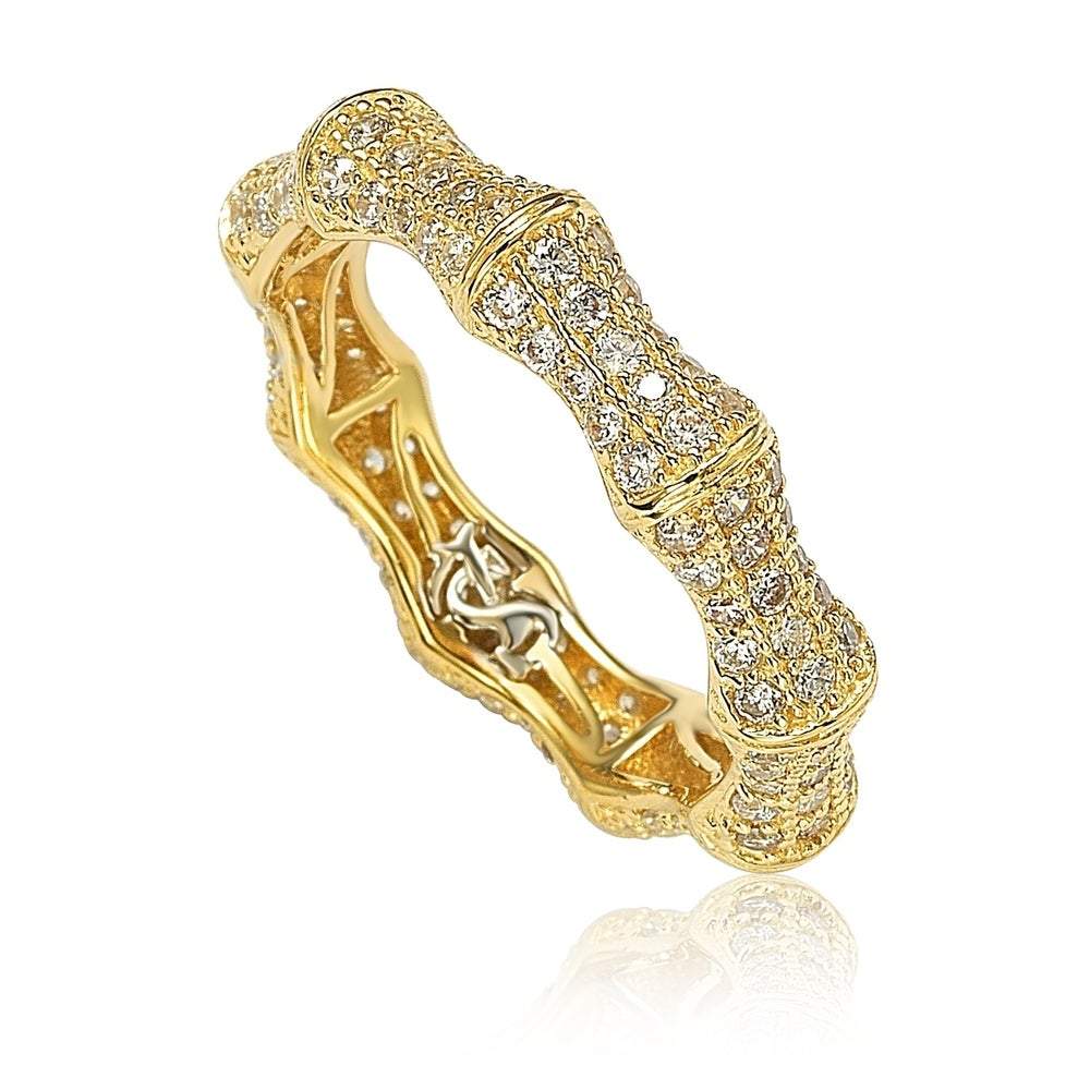 Suzy Levian Golden Sterling Silver Cubic Zirconia Bamboo Band - Yellow