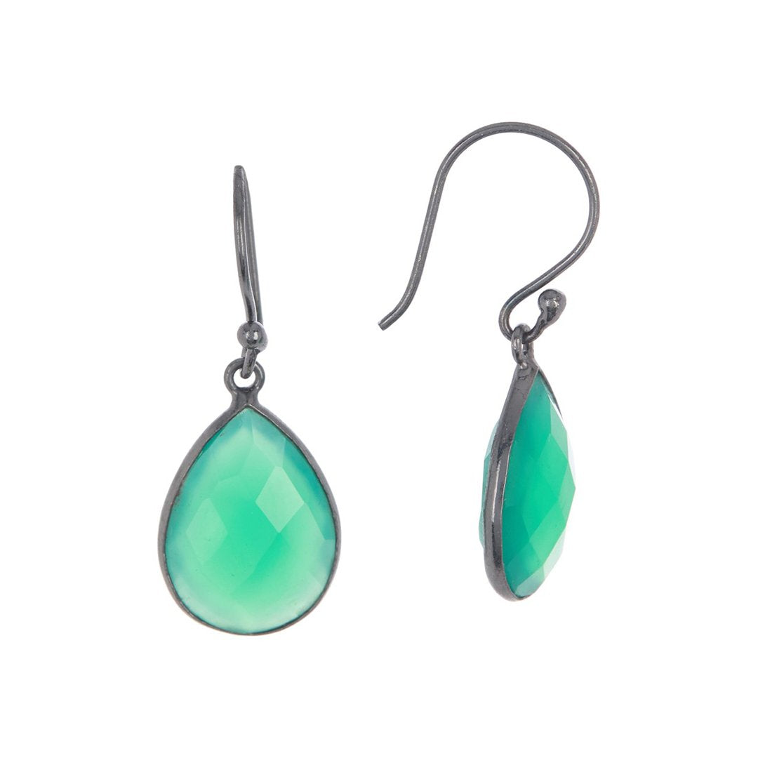 Adornia Pear Drop Green Onyx Earrings silver