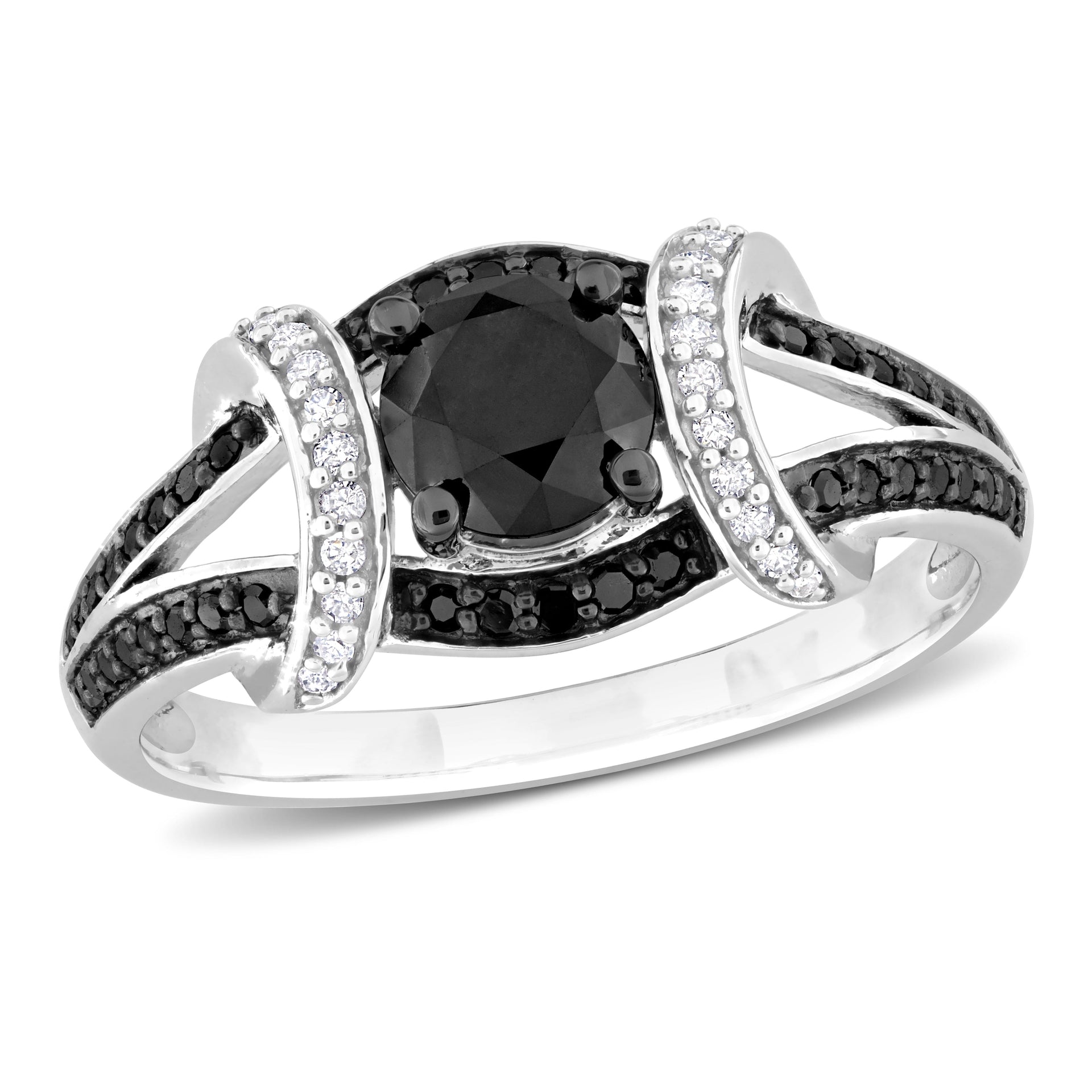 Mimi & Max 1 3/8ct TW Black And White Diamond Split Shank Ring 10k White Gold