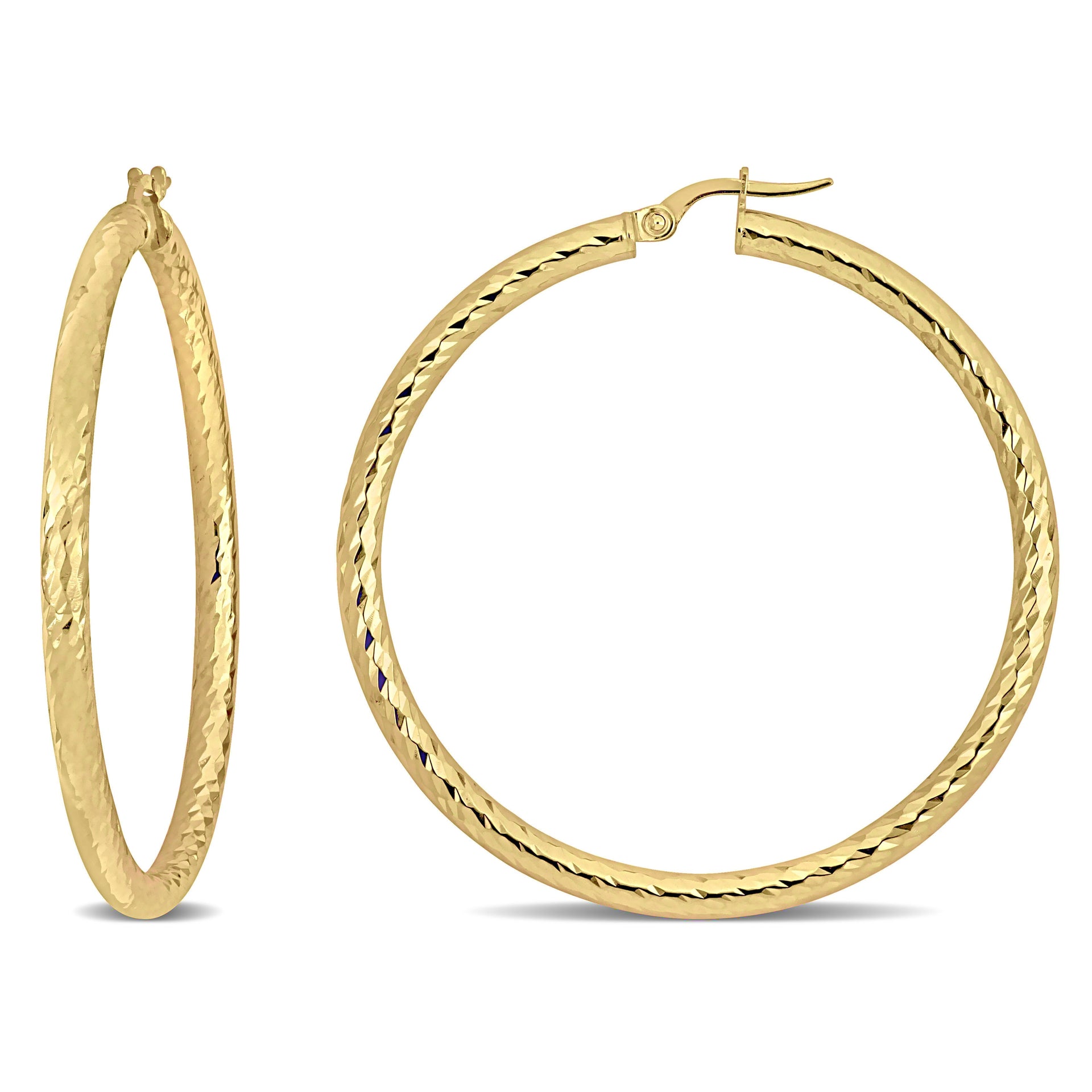 Mimi & Max 47mm Textured Hoop Earrings in 14k Yellow Gold