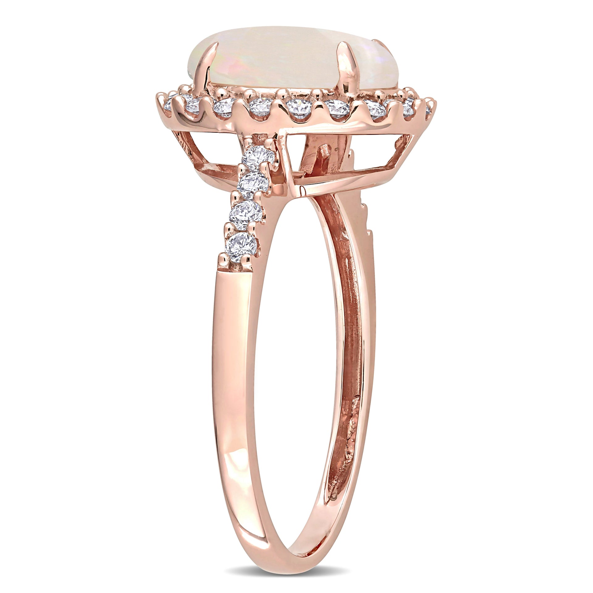 1 5/8 CT TGW Opal and 2/5 CT TW Diamond Halo Ring in 14K Rose Gold