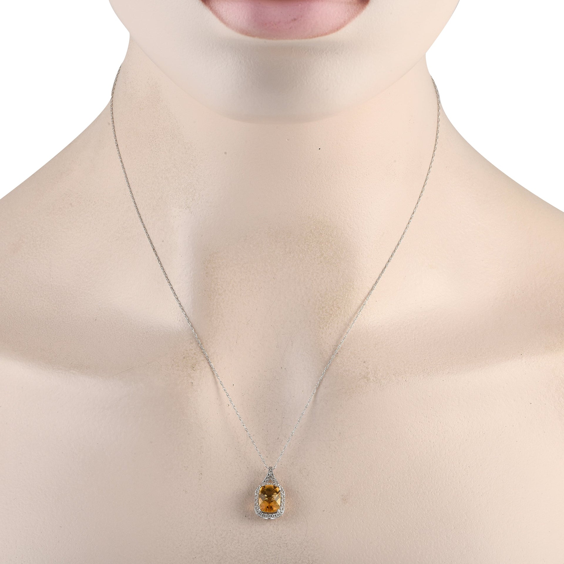 LB Exclusive 14K White Gold 0.13ct Diamond and Citrine Pendant Necklace PD4-15472WCIT