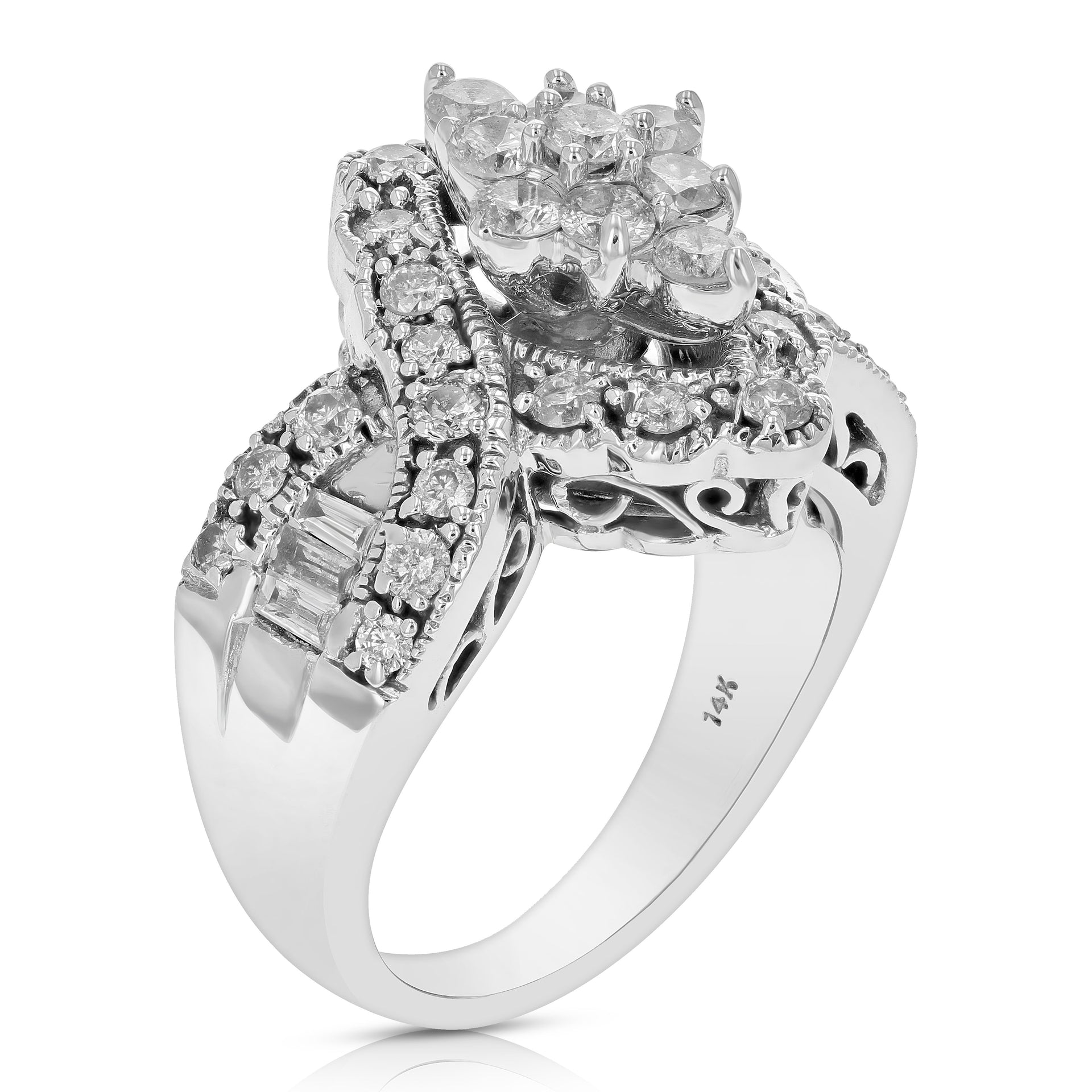 1 cttw Marquise Shape Diamond Cocktail Ring 14K White Gold Round Prong