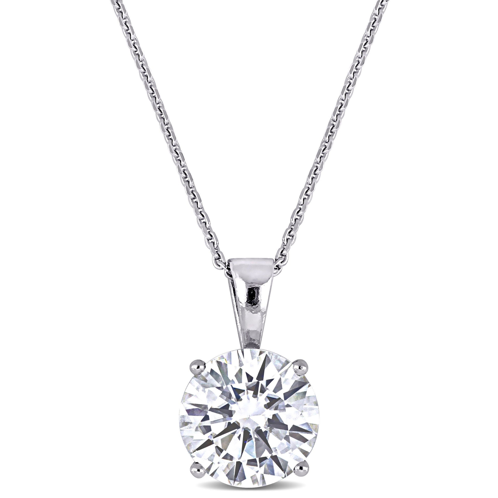 Mimi & Max 2ct DEW Created Moissanite Solitaire Pendant with Chain in 14k White Gold
