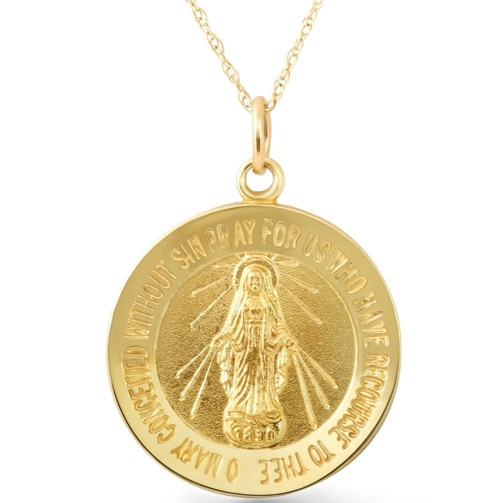 14k Yellow Gold St. Mary Medal Pendant 1' Tall 5.5 Grams