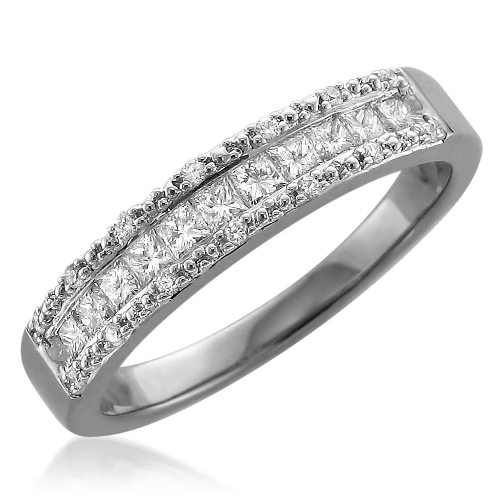 1/2 CT Princess Cut Diamond Wedding Ring 14K White Gold